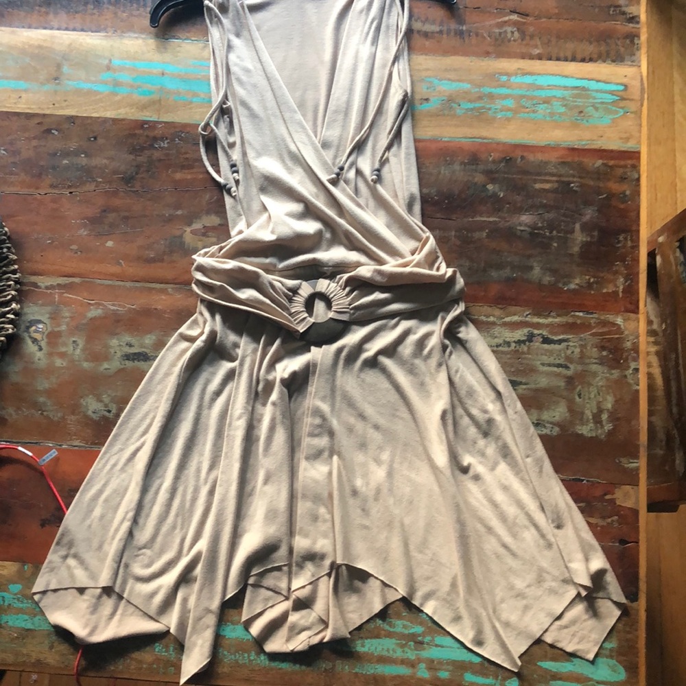 Comfy, clingy, handkerchief hem dress with belt